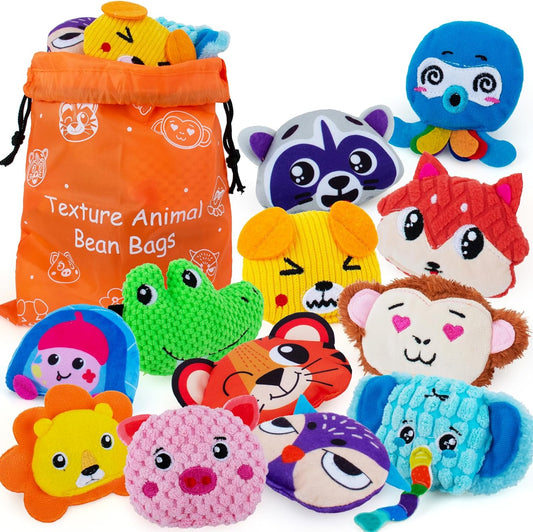 Engaging Sensory Bean Bag Set for Kids - 12 Animal-Themed Textured Beanbags for Autism & Learning Fun